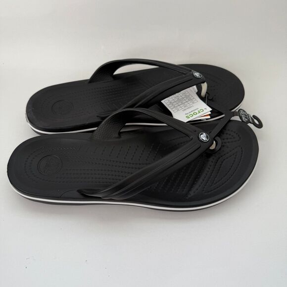 NWT Crocs Crocband Flip Black White Stripe Men's 11 Women's 13 - Picture 2 of 11